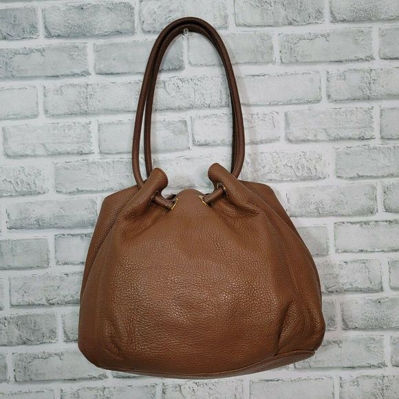 Michael Kors Astor Large Ring Brown Pebbled Leather Bucket Shoulder Bag Purse - Picture 2 of 12